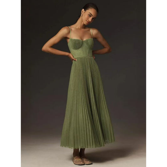 Pleated Tulle Fit & Flare Midi Dress